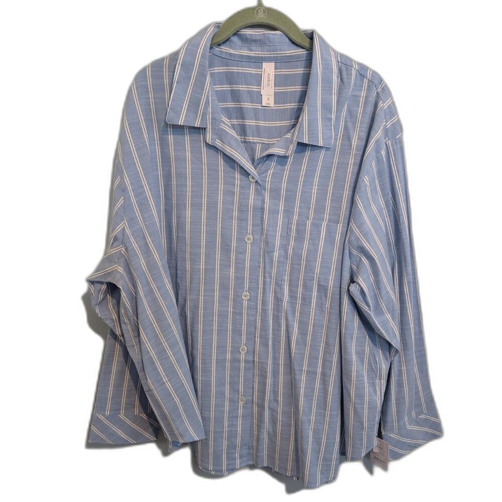 Women's Auden Light Blue and White Striped Sleepwear Shirt Size XXL & L